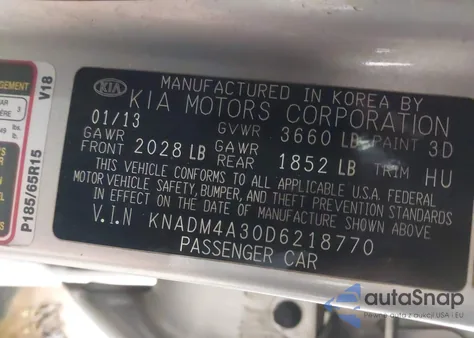 2013 Kia Rio Lx из США, поврежденный, VIN KNADM4A30D6218770